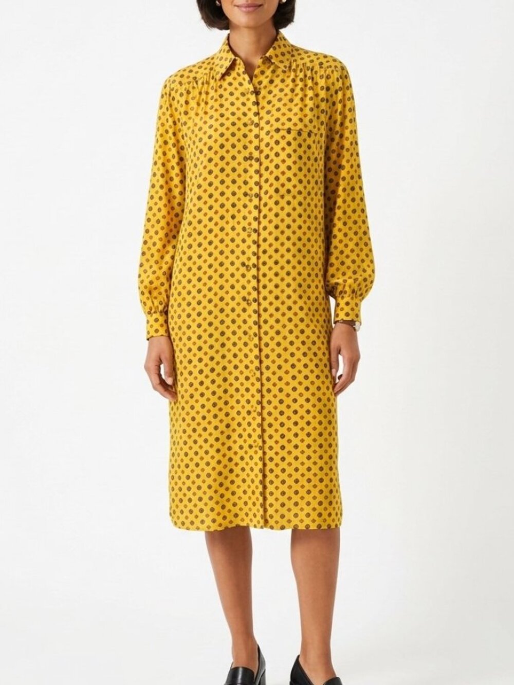 EUC VTG 80s Levante Silk Midi Shirtdress Button Front 8 Geometric Foulard Retro